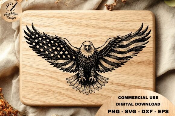 American Eagle Flag Engraving SVG: Graphics & Illustrations