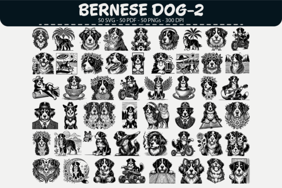 Bernese Dog Vector Clipart – 50 Designs: Graphics & Illustrations