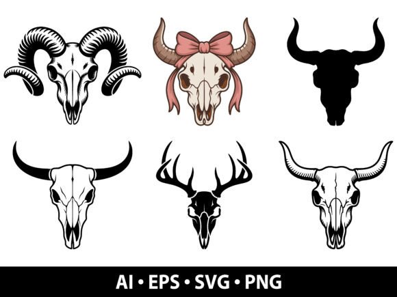 Bull Skull SVG Bundle: Western Graphics & Illustrations