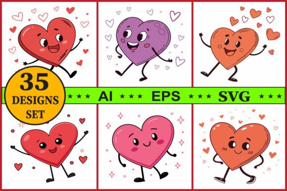 Cartoon Heart Character Vector Clipart: Graphics & Illustrations for Local Brands