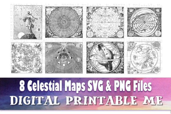 Celestial Maps & Star Charts: 8 SVG PNG Graphics