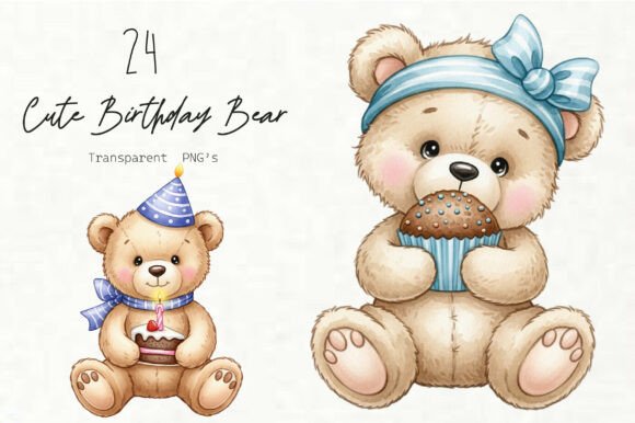 Cute Birthday Bear PNG Clipart: Graphics & Illustrations for Local Brands
