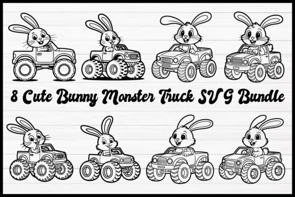 Cute Bunny Monster Truck SVG Bundle: Graphics & Illustrations