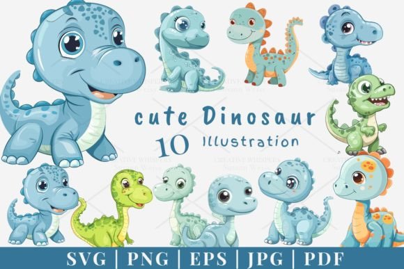 Cute Dinosaur Vector Graphics & Illustrations Bundle