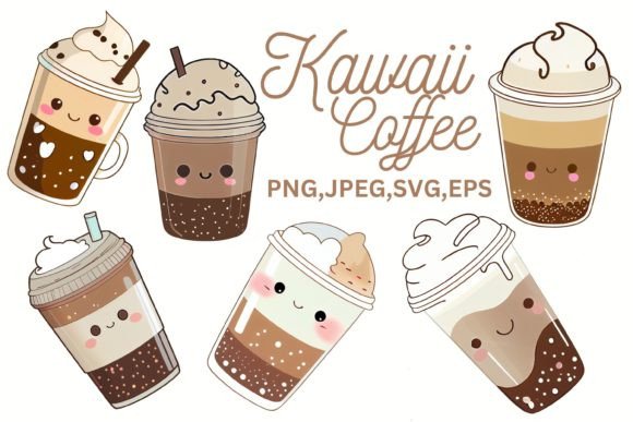 Cute Little Kawaii Coffee Cup Clipart: Graphics & Illustrations for Local Brands