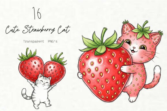 Cute Strawberry Cat PNG Clipart: Graphics & Illustrations for Content Publishers
