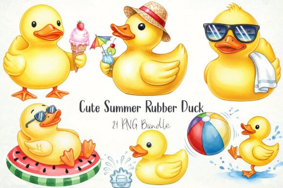 Cute Summer Rubber Duck Clipart: Graphics & Illustrations for Handmade Joy