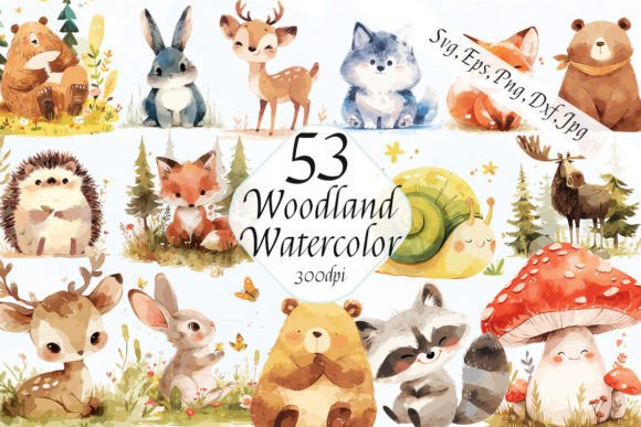 Cute Watercolor Woodland Animals Clipart: Graphics & Illustrations for Editorial Charm