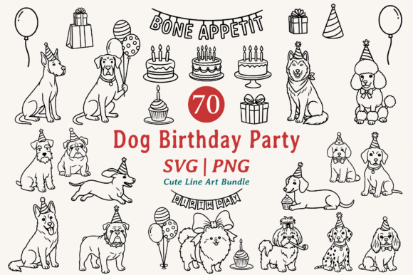 Dog Breed Birthday Party SVG Clipart: Graphics & Illustrations