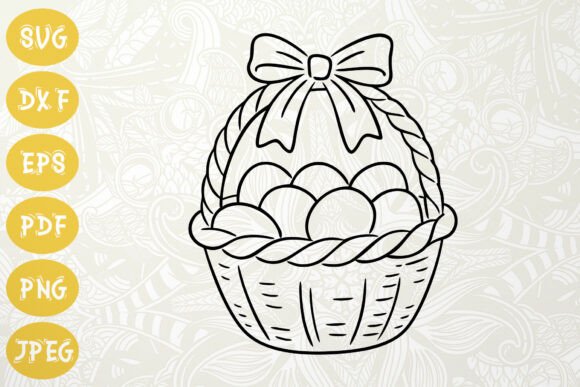Easter Basket with Bow SVG Outline: Graphics & Illustrations