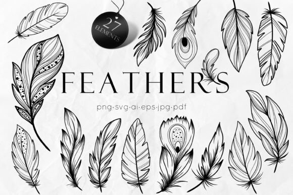 Elegant Feathers Line Art SVG: Graphics & Illustrations for Handmade Crafters