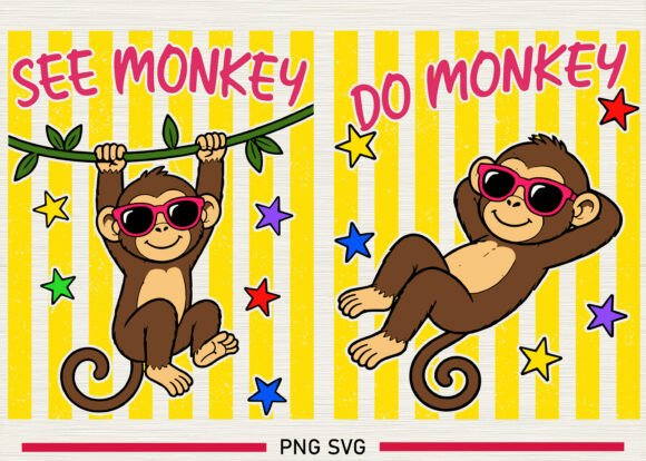 Funny Monkey Preppy Stripe Sublimation Graphics & Illustrations