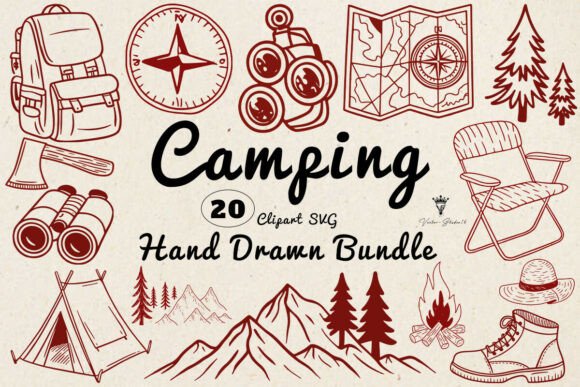 Hand Drawn Camping Clipart SVG Bundle: Graphics & Illustrations