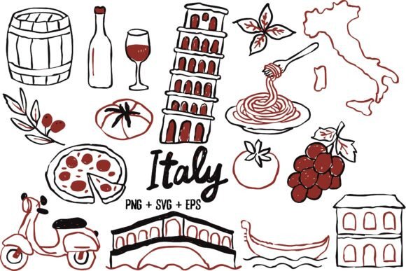 Hand Drawn Italy Travel Food Pizza SVG