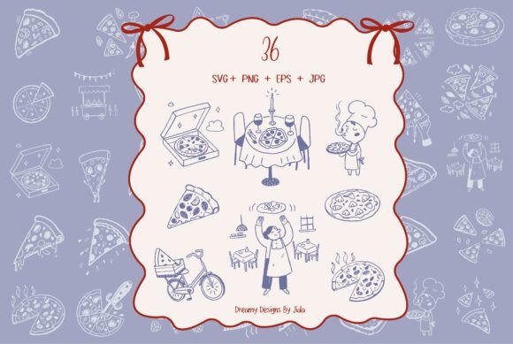 Hand Drawn Pizza Italian Food Doodle SVG