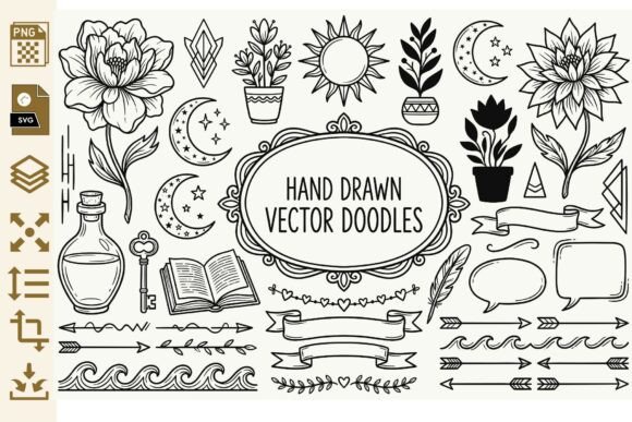Hand Drawn Vintage Doodle Clipart PNG: Graphics & Illustrations
