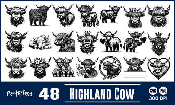 Highland Cow SVG PNG Bundle: Graphics & Illustrations