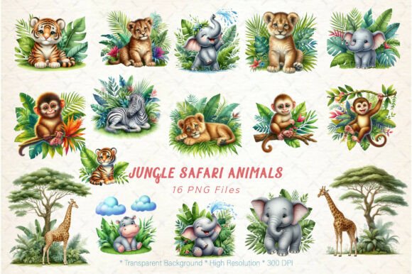 Jungle Safari Animals Clipart Bundle: Graphics & Illustrations
