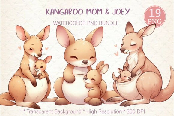 Kangaroo Mom Joey Clipart Pack: Graphics & Illustrations
