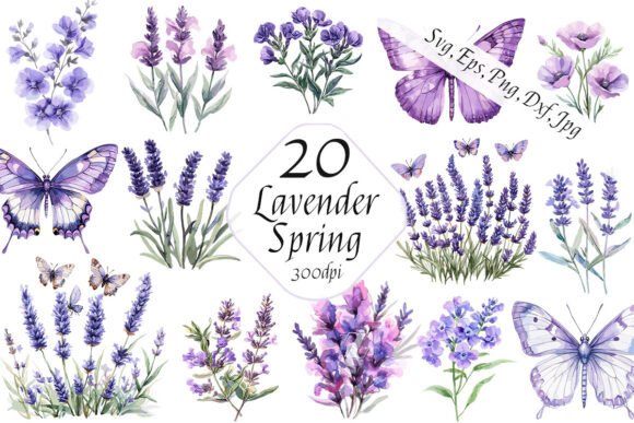 Lavender Spring Butterfly Clipart SVG: Graphics & Illustrations