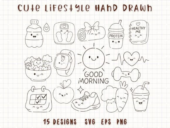 Lifestyle Healthy SVG Fitness Doodle Graphics & Illustrations