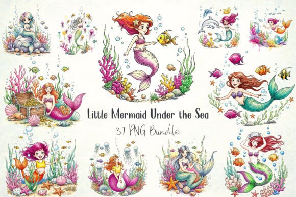 Little Mermaid Under the Sea Clipart: Graphics & Illustrations for Handmade Creators