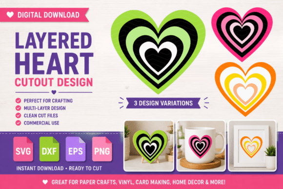 Multi Layer Heart Cricut SVG File 02: Graphics & Illustrations