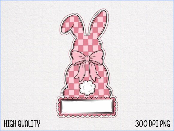 Pink Gingham Easter Bunny SVG PNG