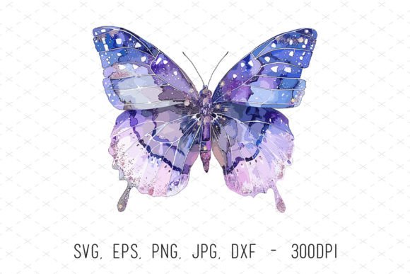Purple Glitter Watercolor Butterfly SVG: Graphics & Illustrations