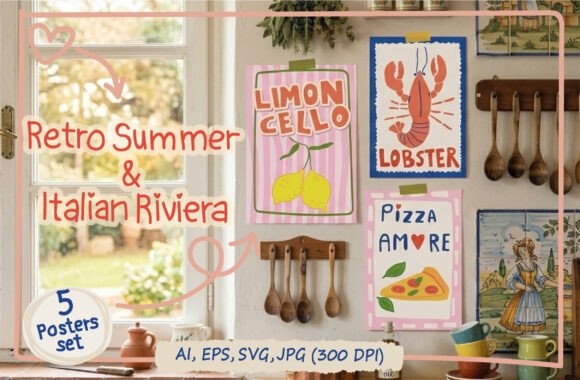 Retro Italian Summer Food Posters Bundle