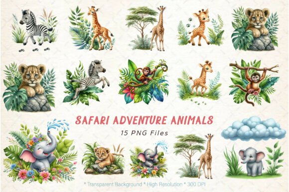 Safari Adventure Animals Clipart Bundle: Graphics & Illustrations