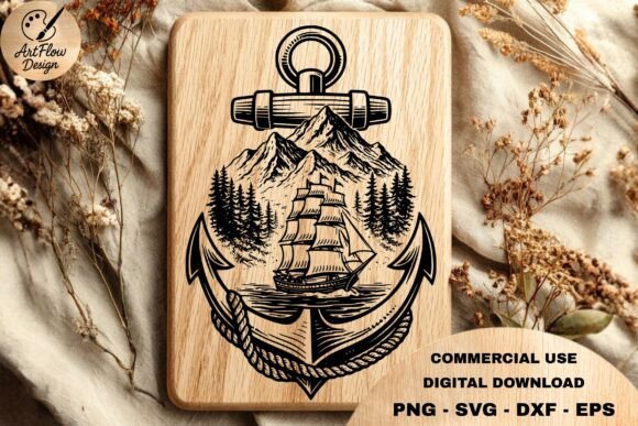 Sailing Ship Mountain Anchor SVG