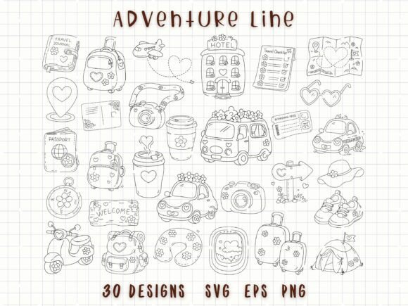 Travel Clipart SVG Adventure Doodle: Graphics & Illustrations for Sellers