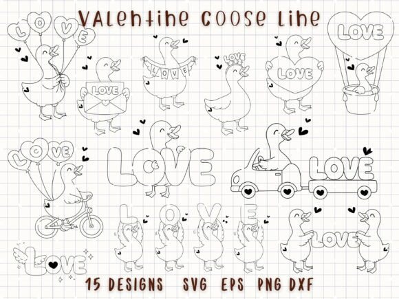 Valentine Goose Line SVG Love Animals