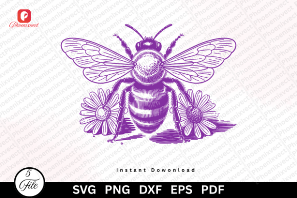 Vintage Hand Drawn Sunflower Bee SVG PNG Graphics