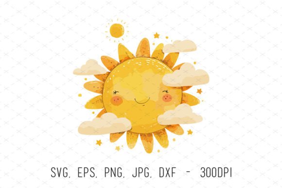 Watercolor Baby Shower Sun Clipart SVG: Graphics & Illustrations