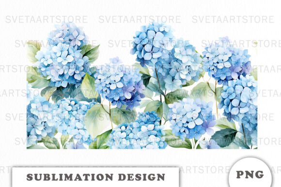 Watercolor Blue Hydrangea Border