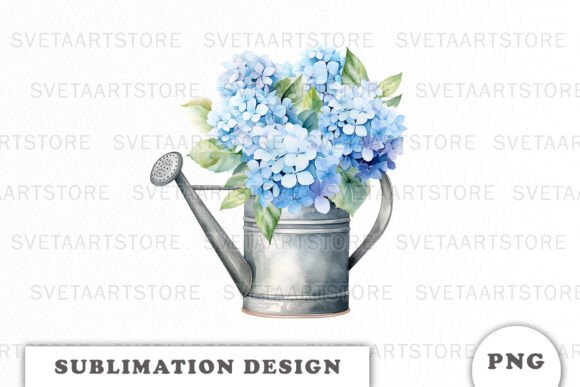 Watercolor Blue Hydrangea Composition: Graphics & Illustrations for Local Branding