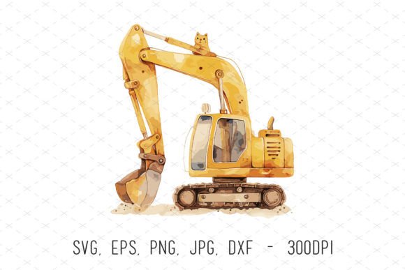 Watercolor Excavator Sublimation Clipart: Graphics & Illustrations