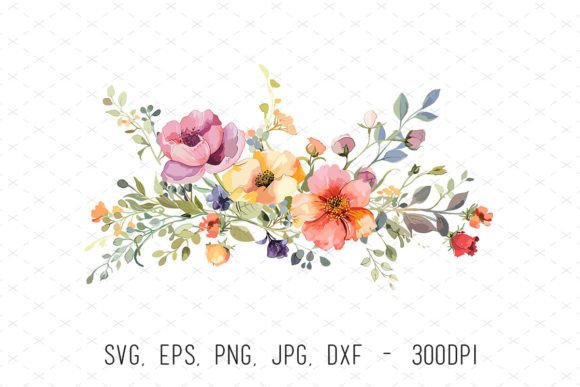 Watercolor Floral Flower Border Clipart: Graphics & Illustrations