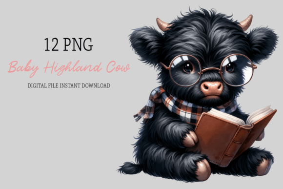 Watercolor Patriotic Highland Cows Graphics & Illustrations