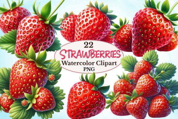 Watercolor Strawberries Clipart: Graphics & Illustrations for Handmade Brands