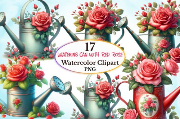 Watering Can with Red Rose Sublimation