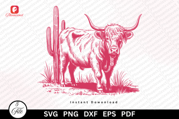 Western Desert Cowgirl Highland Cow SVG Graphics